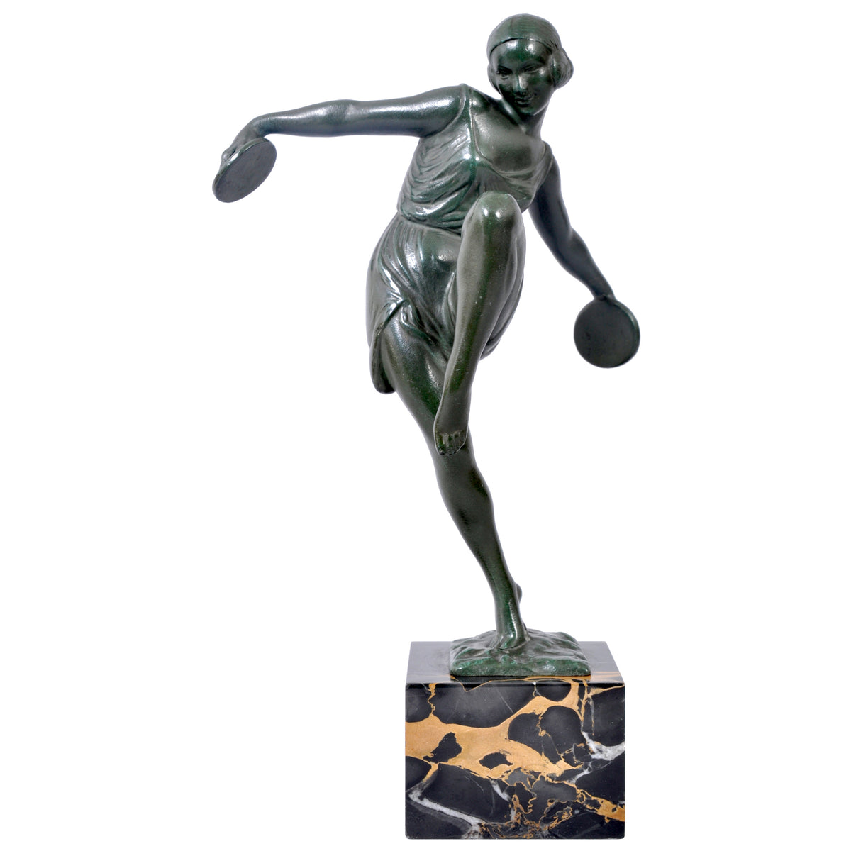 French Art Deco Bronze Female Cymbal Dancer Statue / Figure by Pierre Le Faguays (1892-1962), circa 1925