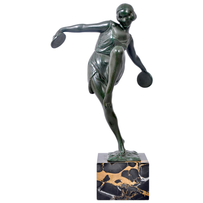 French Art Deco Bronze Female Cymbal Dancer Statue / Figure by Pierre Le Faguays (1892-1962), circa 1925