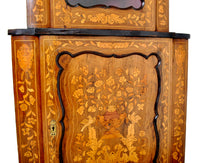 Antique Inlaid Marquetry Dutch Two-Piece Corner Cabinet, Circa 1830