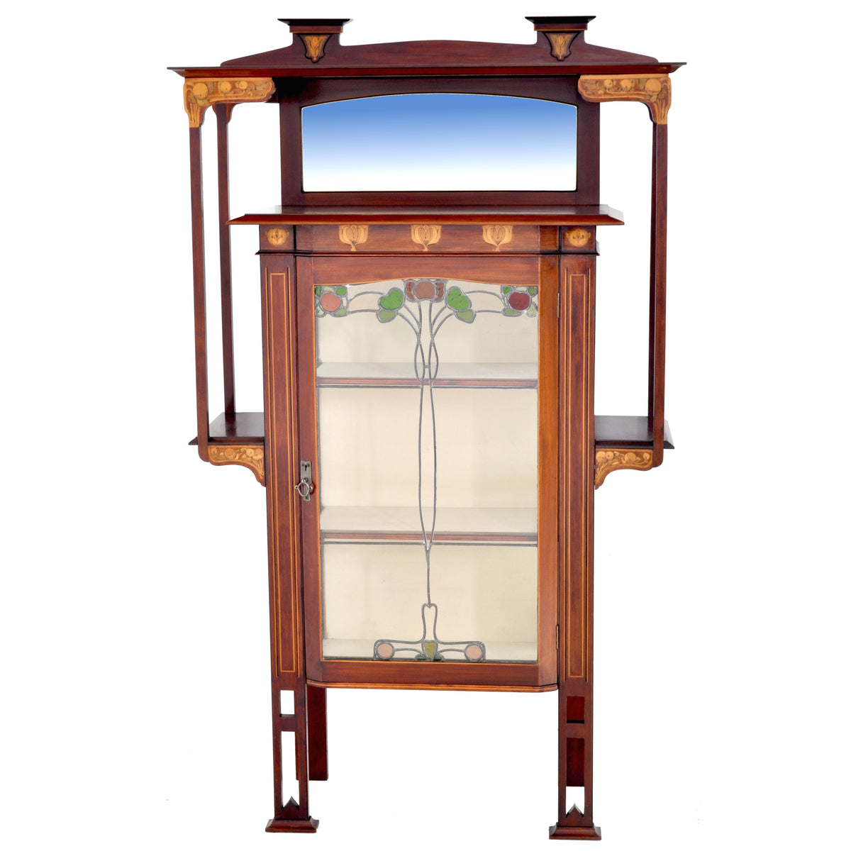 Antique Art Nouveau Inlaid Mahogany China Cabinet by Shapland & Petter for Liberty of London, Circa 1900