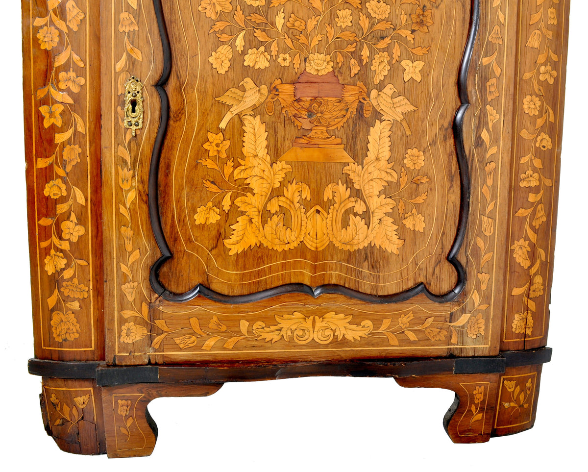 Antique Inlaid Marquetry Dutch Two-Piece Corner Cabinet, Circa 1830