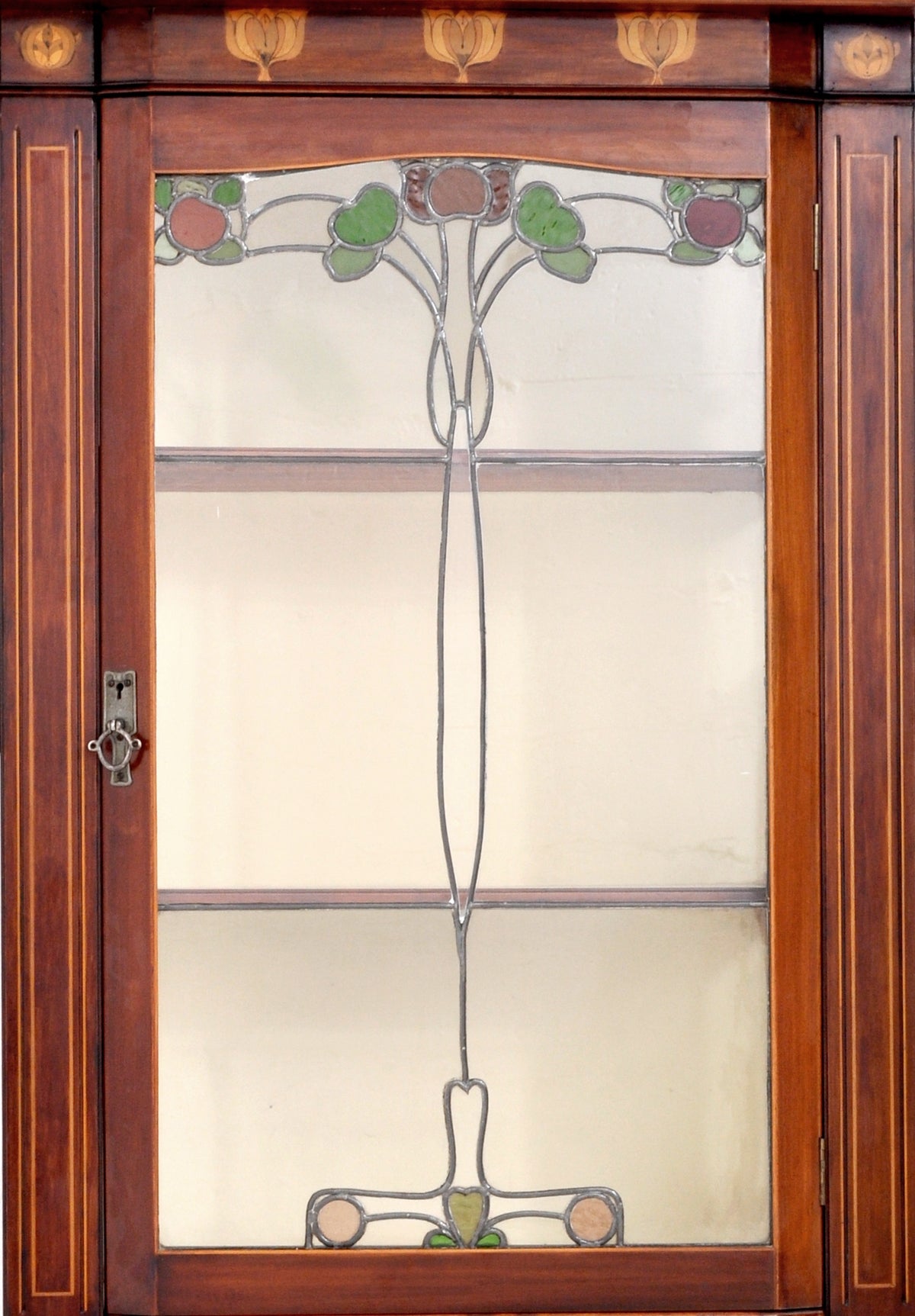 Antique Art Nouveau Inlaid Mahogany China Cabinet by Shapland & Petter for Liberty of London, Circa 1900