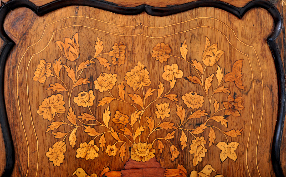Antique Inlaid Marquetry Dutch Two-Piece Corner Cabinet, Circa 1830