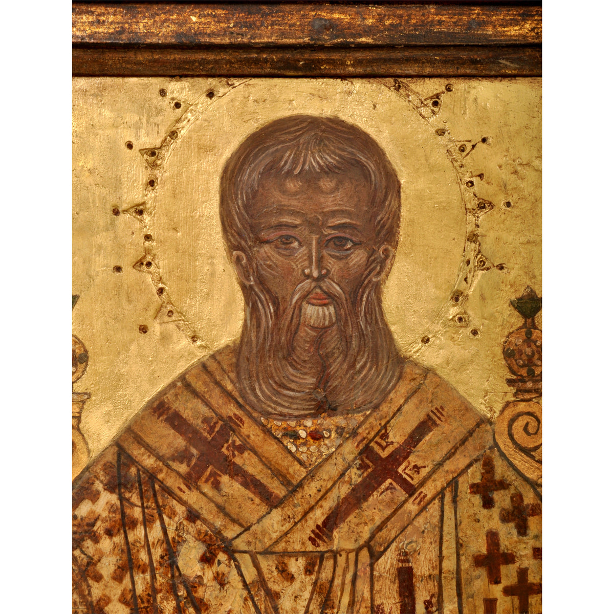 Antique 17th Century Greek Orthodox Icon, "Saint Athanasios"," Gilded Egg Tempera,  circa 1650