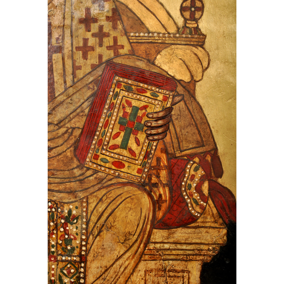 Antique 17th Century Greek Orthodox Icon, "Saint Athanasios"," Gilded Egg Tempera,  circa 1650