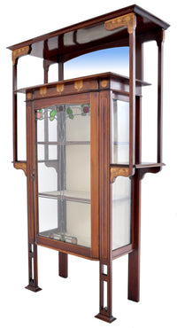 Antique Art Nouveau Inlaid Mahogany China Cabinet by Shapland & Petter for Liberty of London, Circa 1900