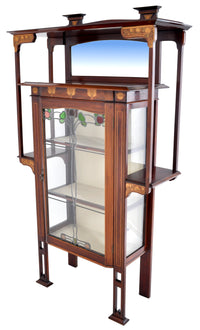Antique Art Nouveau Inlaid Mahogany China Cabinet by Shapland & Petter for Liberty of London, Circa 1900