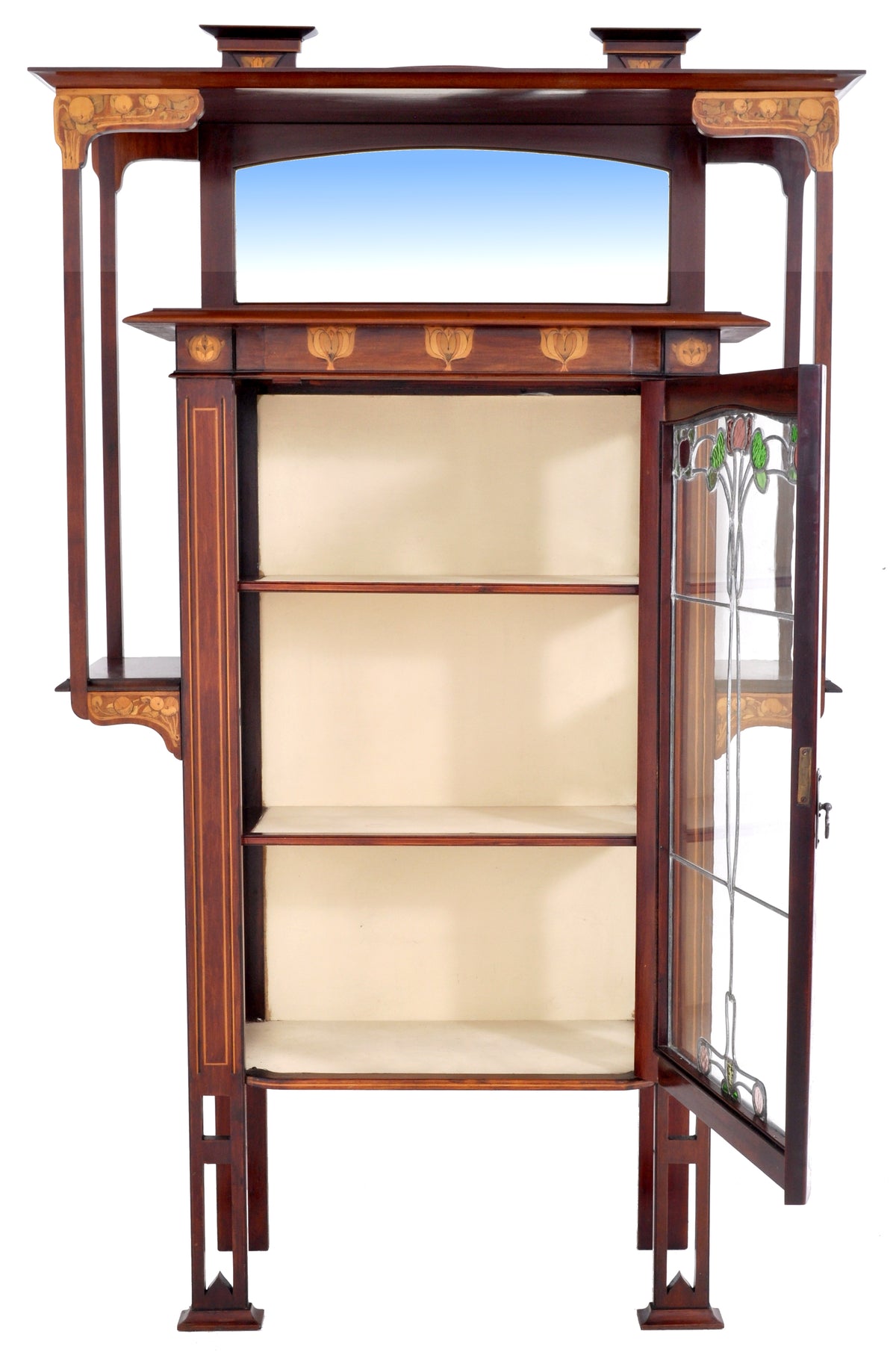 Antique Art Nouveau Inlaid Mahogany China Cabinet by Shapland & Petter for Liberty of London, Circa 1900