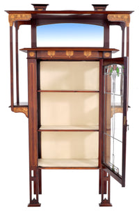 Antique Art Nouveau Inlaid Mahogany China Cabinet by Shapland & Petter for Liberty of London, Circa 1900