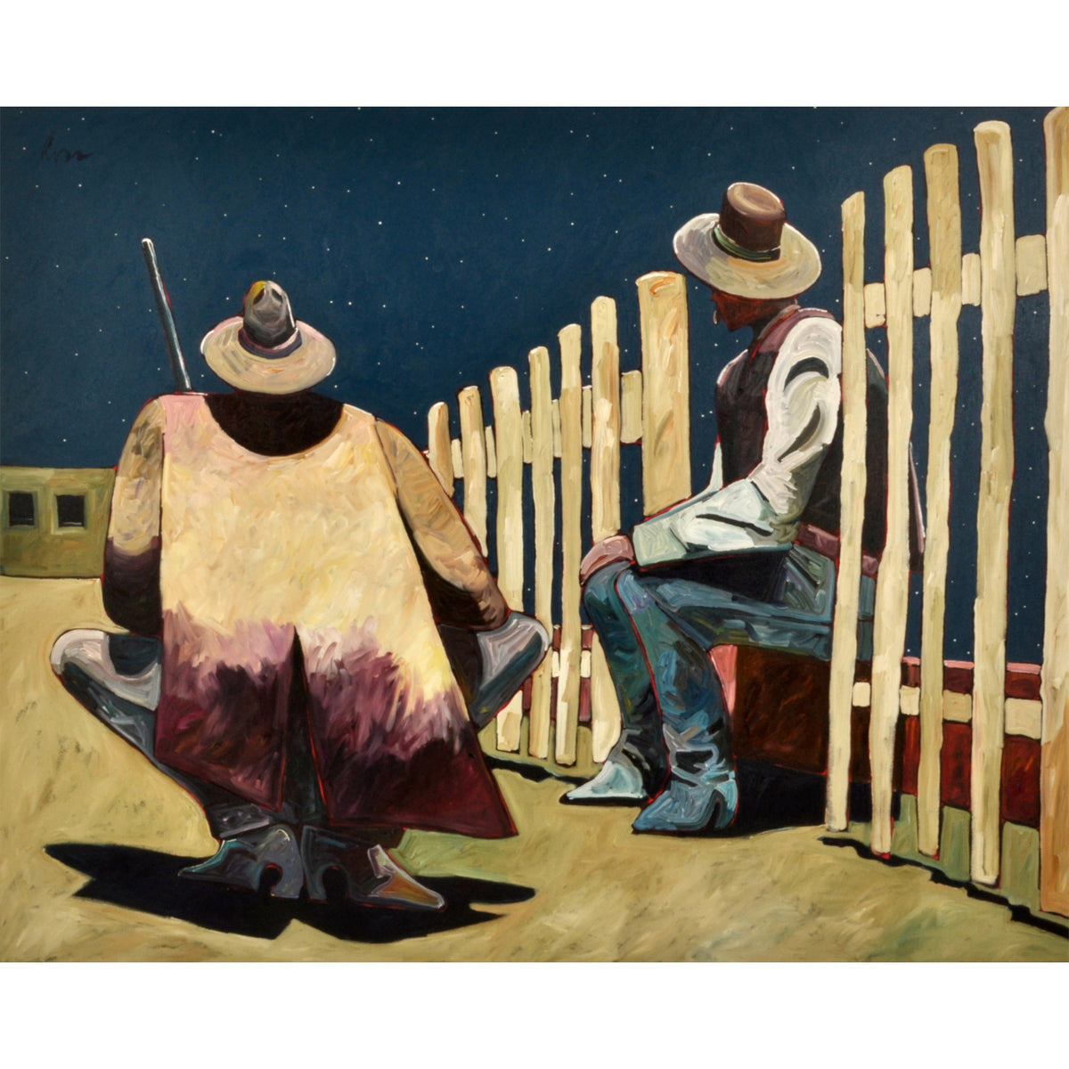 Large Early Original Acrylic on Canvas Western Cowboy Painting Thom Ross 1994