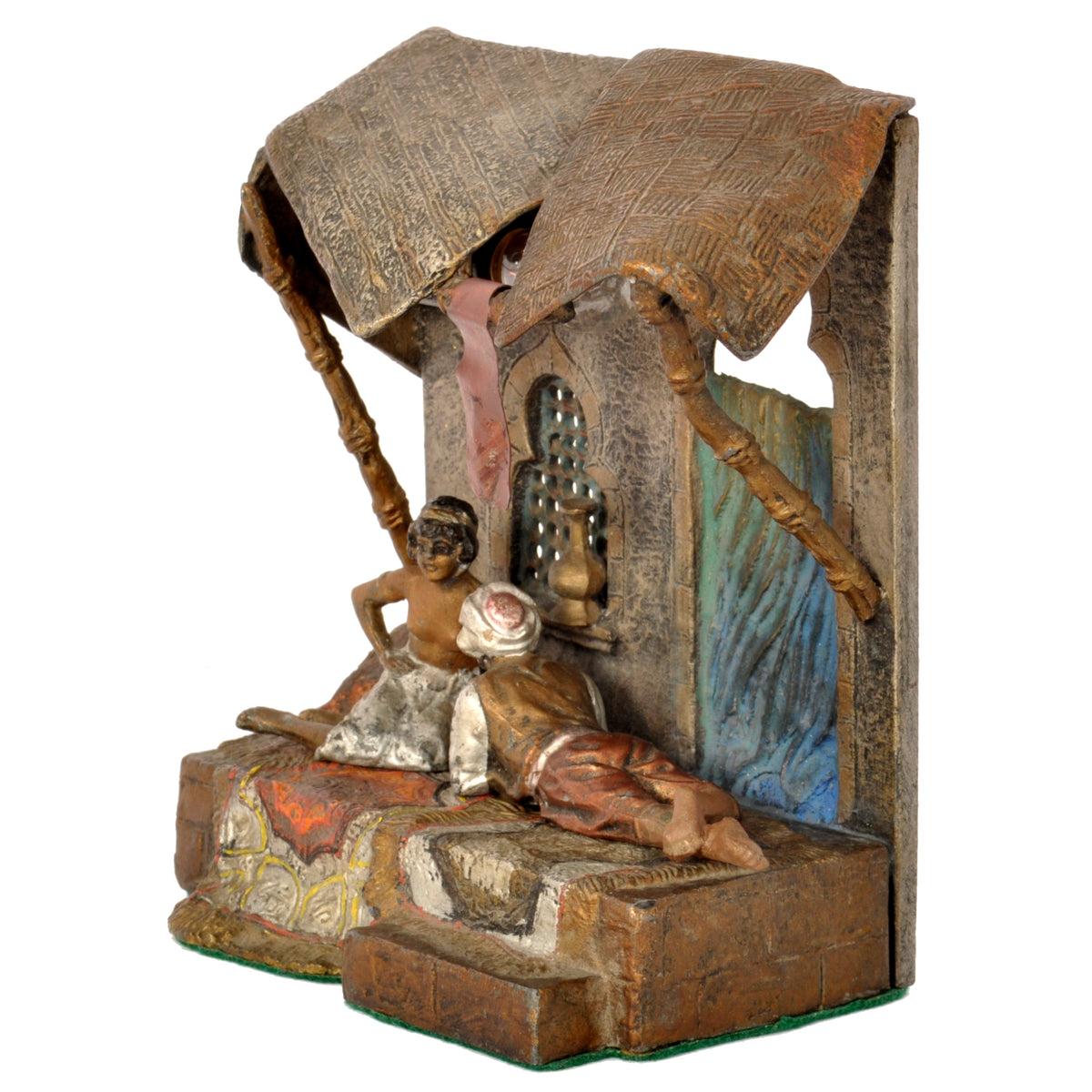 Antique Cold-Painted Austrian Bronze Arab Orientalist Figural Statue Lamp, circa 1920