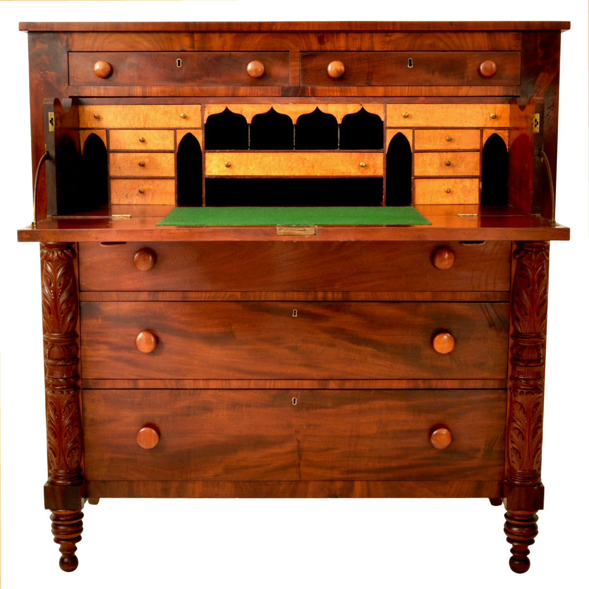 Antique American Federal Classical Period Mahogany Butler's Secretary Dresser, NY, circa 1830