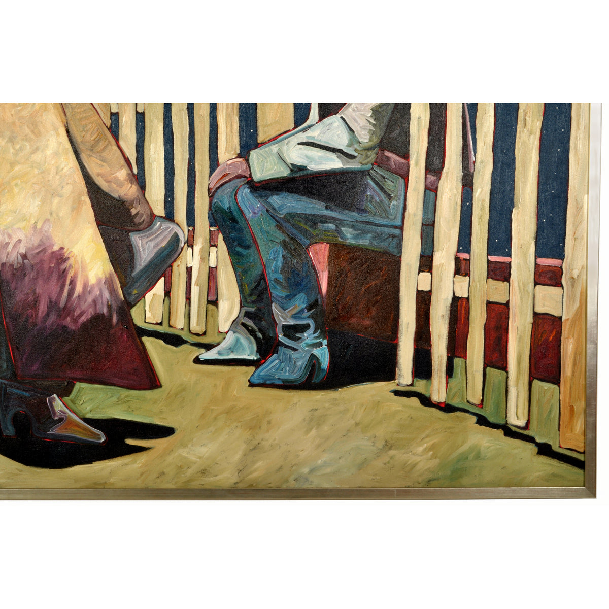 Large Early Original Acrylic on Canvas Western Cowboy Painting Thom Ross 1994