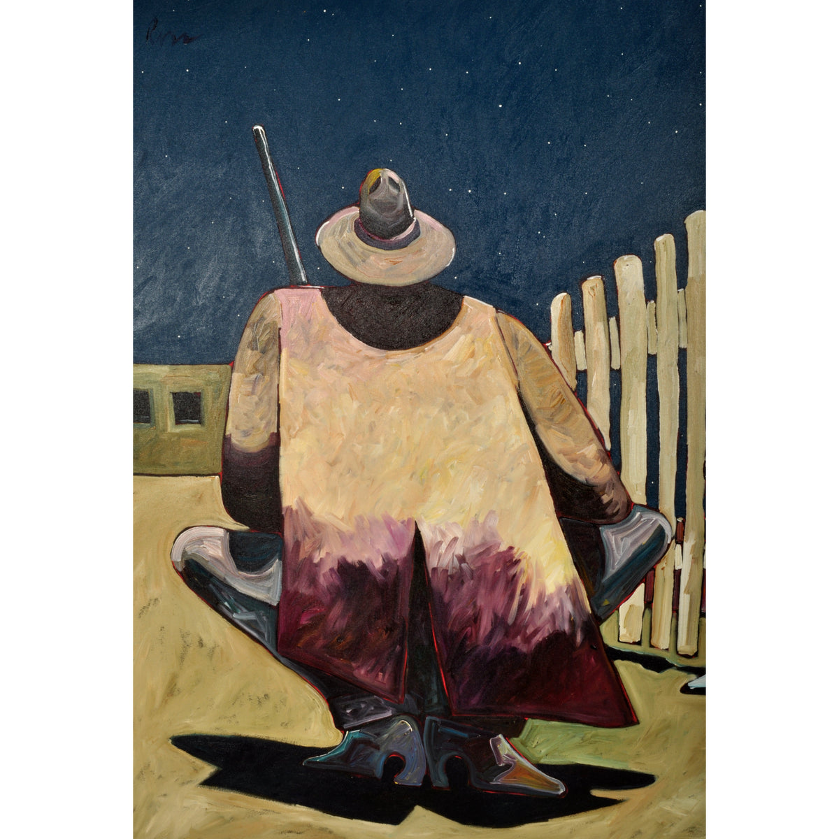 Large Early Original Acrylic on Canvas Western Cowboy Painting Thom Ross 1994