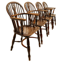 Set of 4 Antique 19th Century English Ash & Elm Low Hoop Back Windsor Chairs, circa 1840
