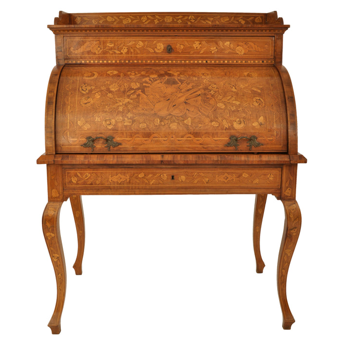 Antique Early 19th Century Dutch Walnut Marquetry Cylinder Desk / Bureau, circa 1820