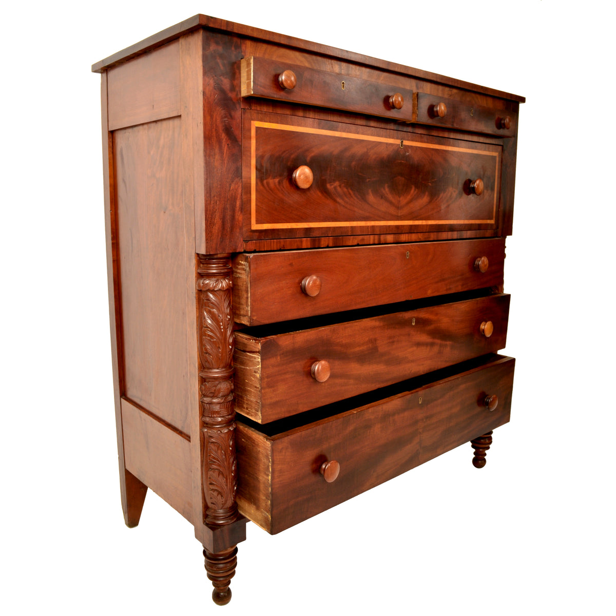 Antique American Federal Classical Period Mahogany Butler's Secretary Dresser, NY, circa 1830