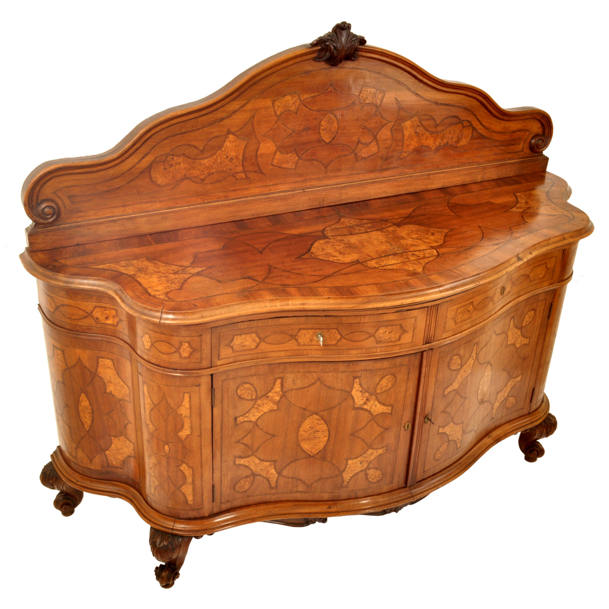 Antique German Baroque Inlaid Marquetry Cabinet / Sideboard / Buffet / Server, circa 1880