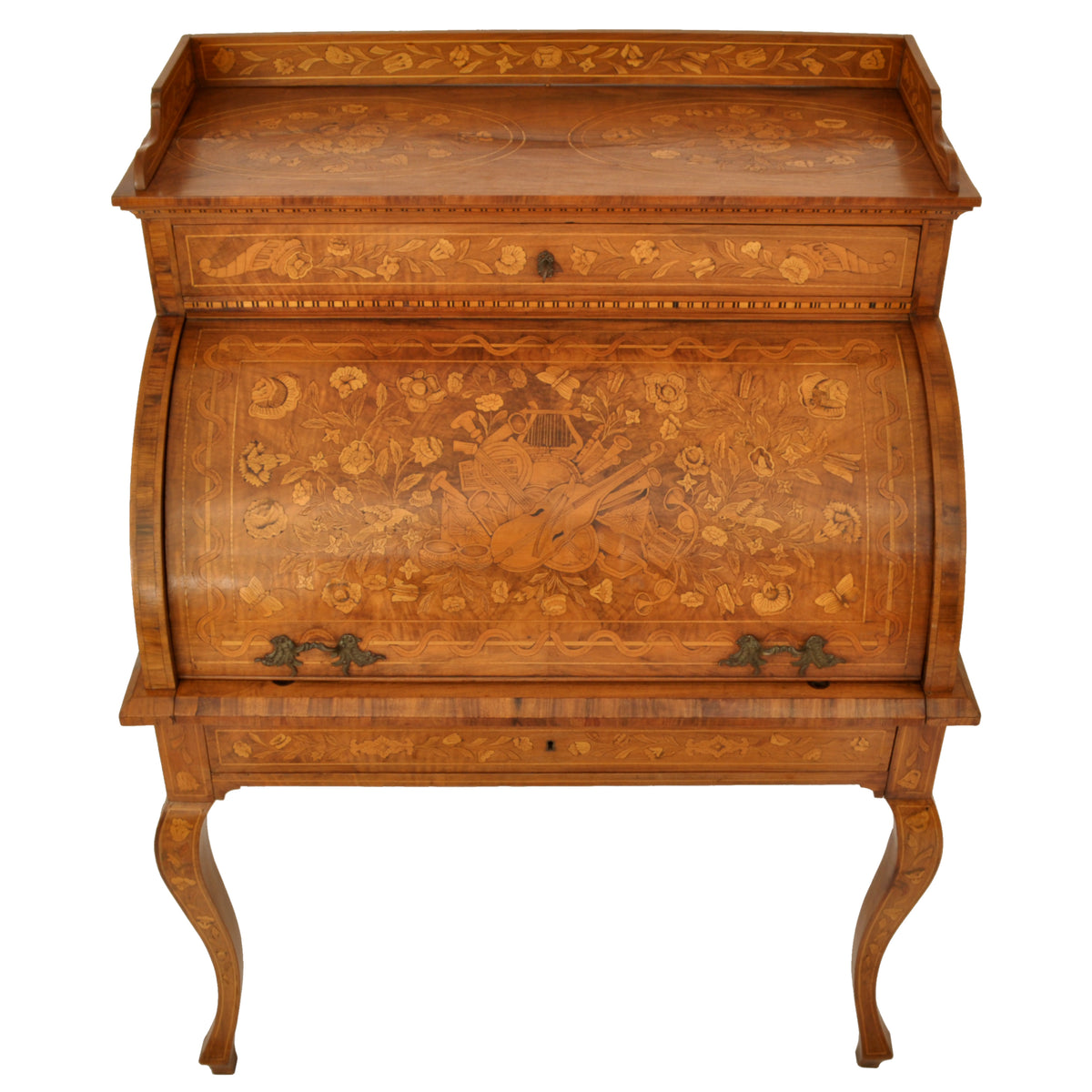 Antique Early 19th Century Dutch Walnut Marquetry Cylinder Desk / Bureau, circa 1820