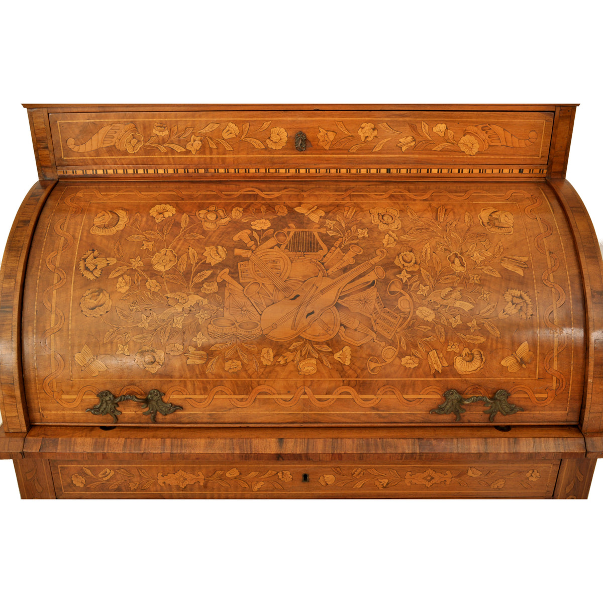 Antique Early 19th Century Dutch Walnut Marquetry Cylinder Desk / Bureau, circa 1820