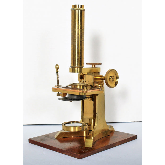 Antique 19th Century Victorian Brass Microscope in Carrying Case by M. Pillischer of London, Circa 1865