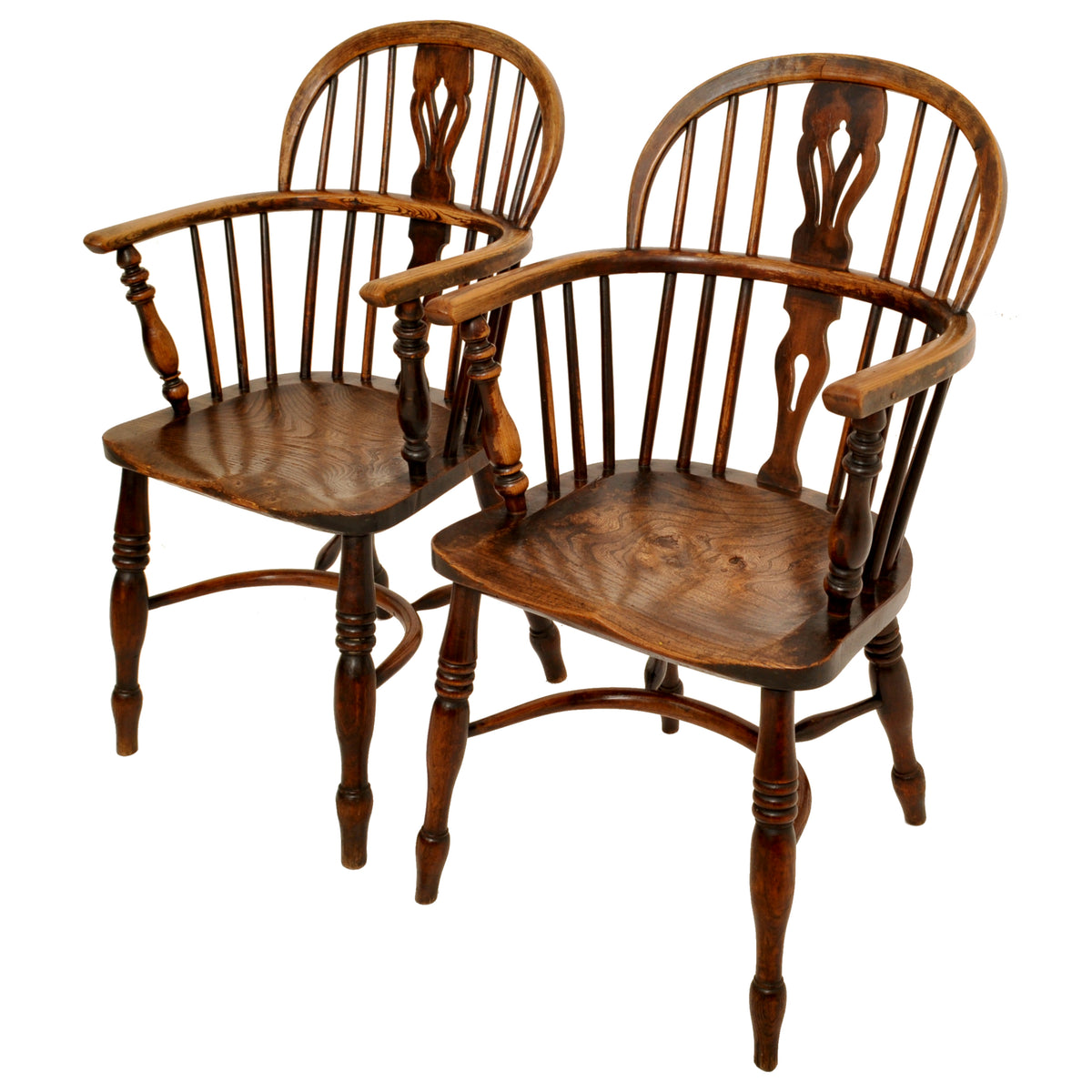 Set of 4 Antique 19th Century English Ash & Elm Low Hoop Back Windsor Chairs, circa 1840