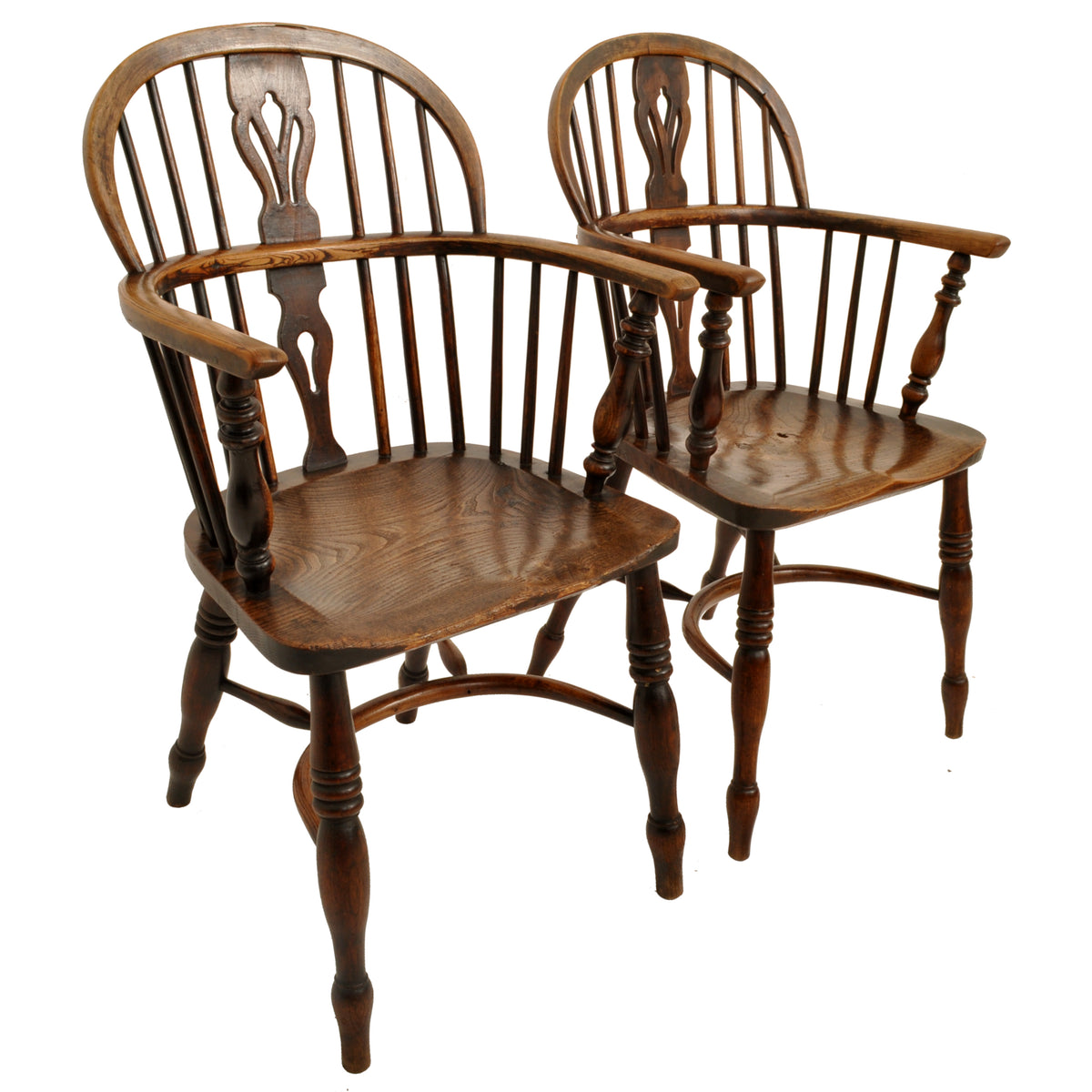 Set of 4 Antique 19th Century English Ash & Elm Low Hoop Back Windsor Chairs, circa 1840