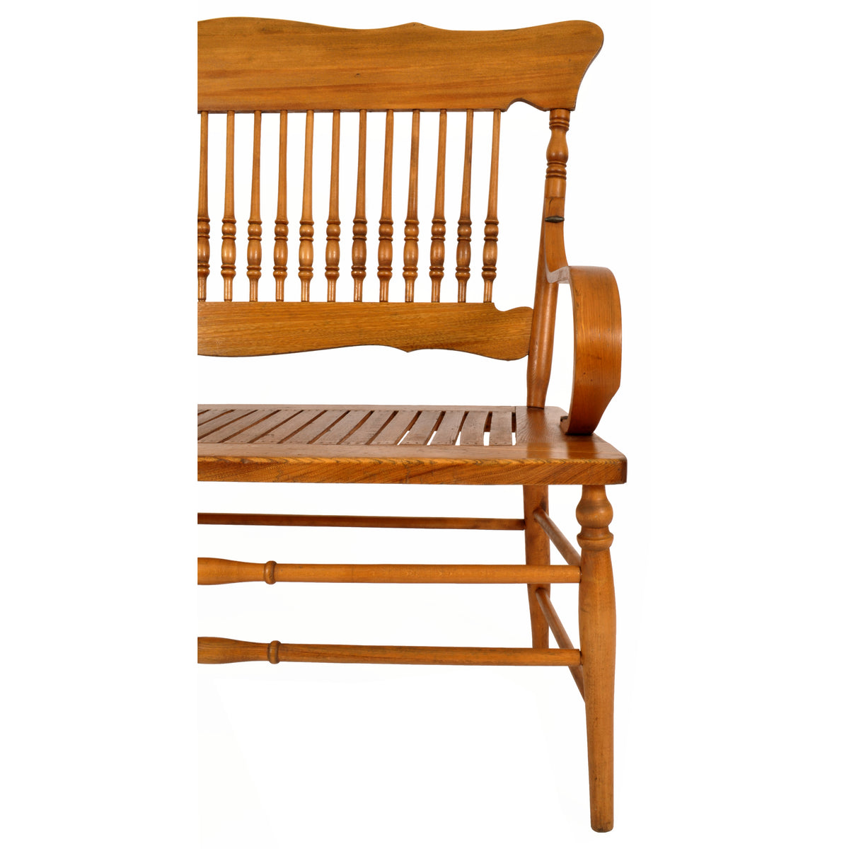 Antique American Windsor Maple Spindle Back Colonial Deacon's Bench / Loveseat, circa 1880