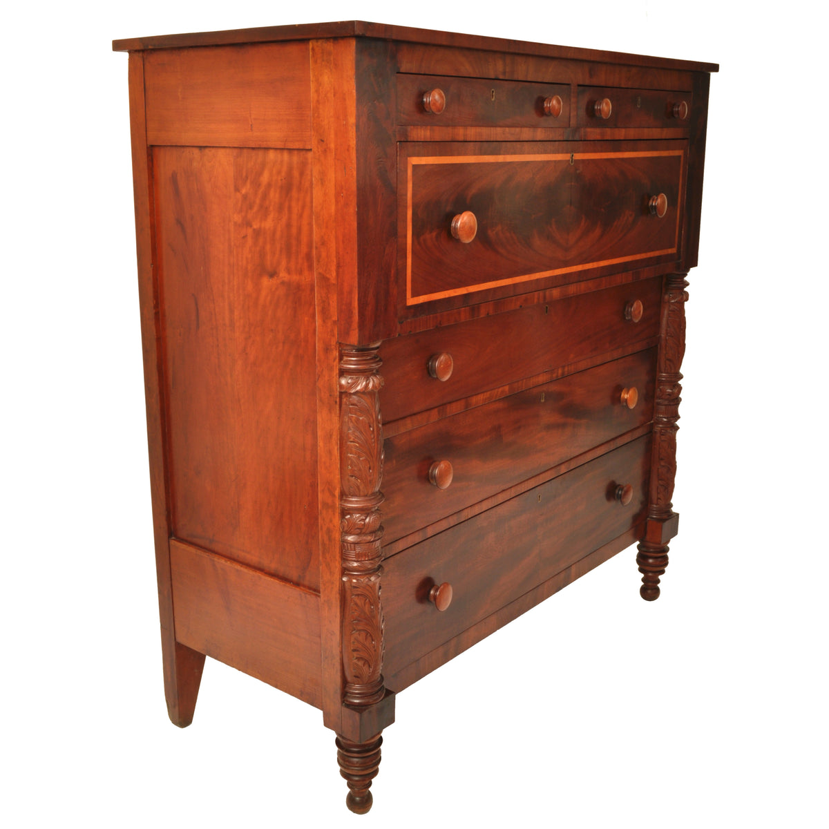 Antique American Federal Classical Period Mahogany Butler's Secretary Dresser, NY, circa 1830