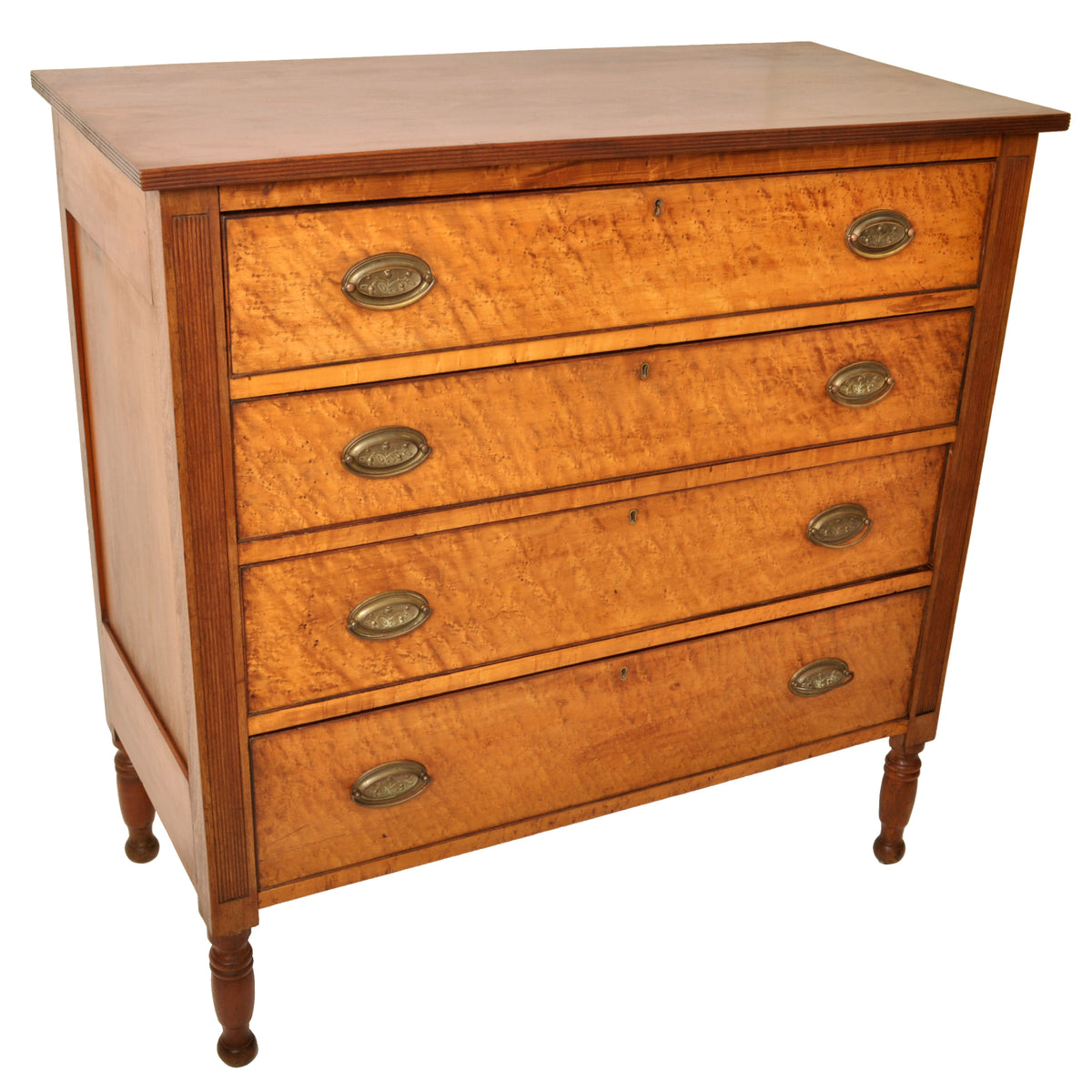 Antique American New England Sheraton Cherry Maple Dresser Chest Drawers, Circa 1825
