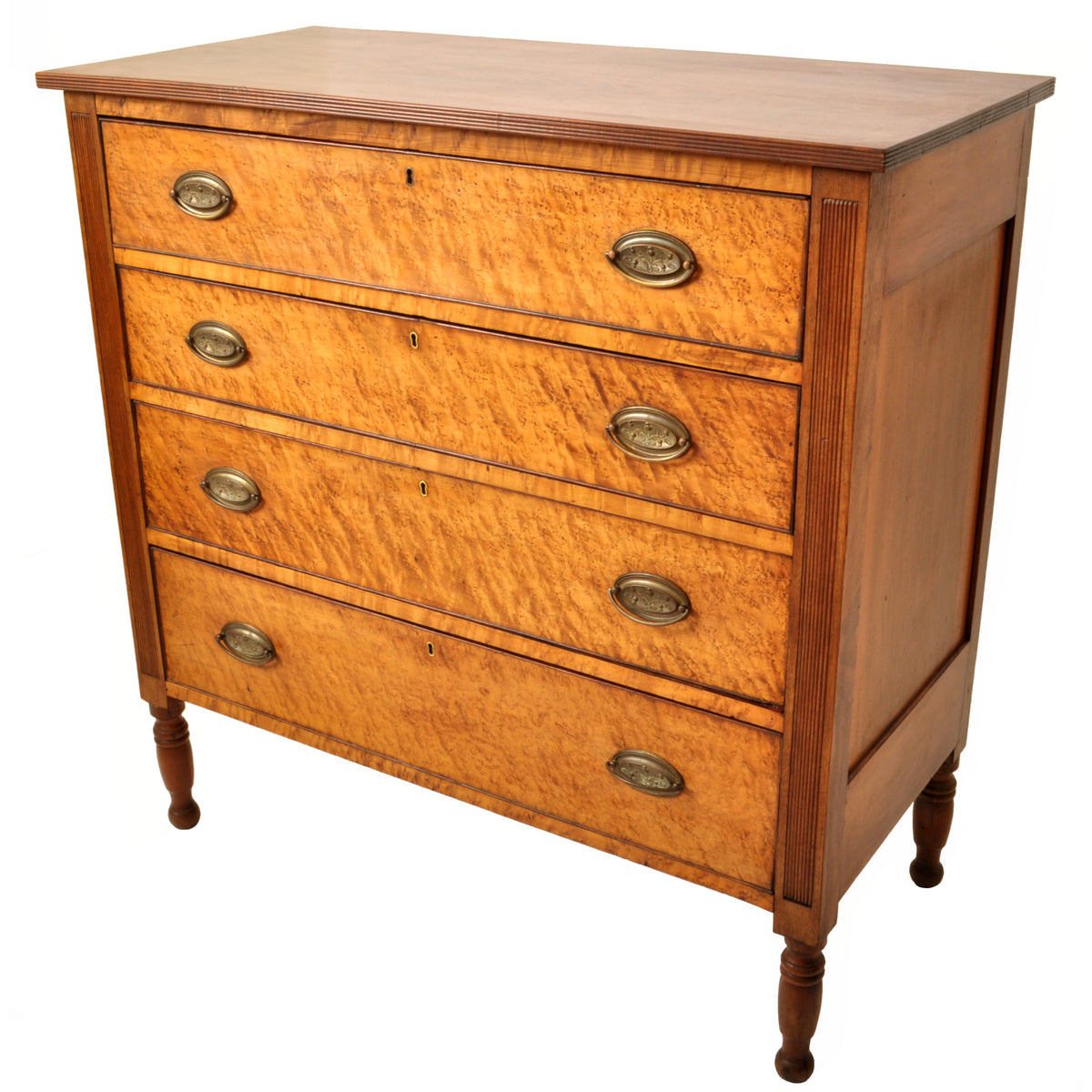Antique American New England Sheraton Cherry Maple Dresser Chest Drawers, Circa 1825