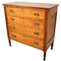 Antique American New England Sheraton Cherry Maple Dresser Chest Drawers, Circa 1825