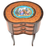 Antique French Kidney Shaped Inlaid Side Table / Cabinet / Chest with Sevres Plaque, circa 1890