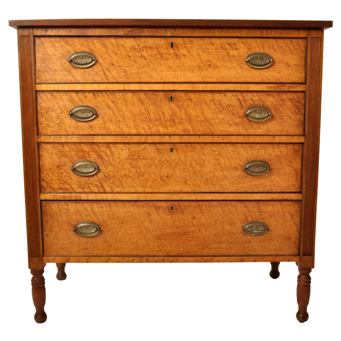Antique American New England Sheraton Cherry Maple Dresser Chest Drawers, Circa 1825