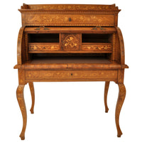 Antique Early 19th Century Dutch Walnut Marquetry Cylinder Desk / Bureau, circa 1820