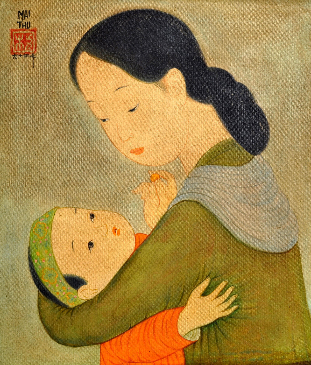 Oil on Canvas Painting by French Vietnamese Artist Mai Trung Thu (1906-1980), 1964