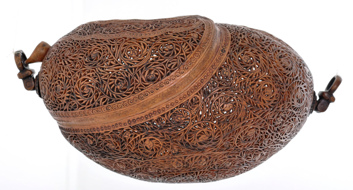 Antique Islamic Qajar Muslim Arab Persian Dervish Sufi Brass Kashkul Begging Bowl, Circa 1800