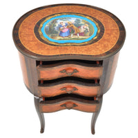 Antique French Kidney Shaped Inlaid Side Table / Cabinet / Chest with Sevres Plaque, circa 1890