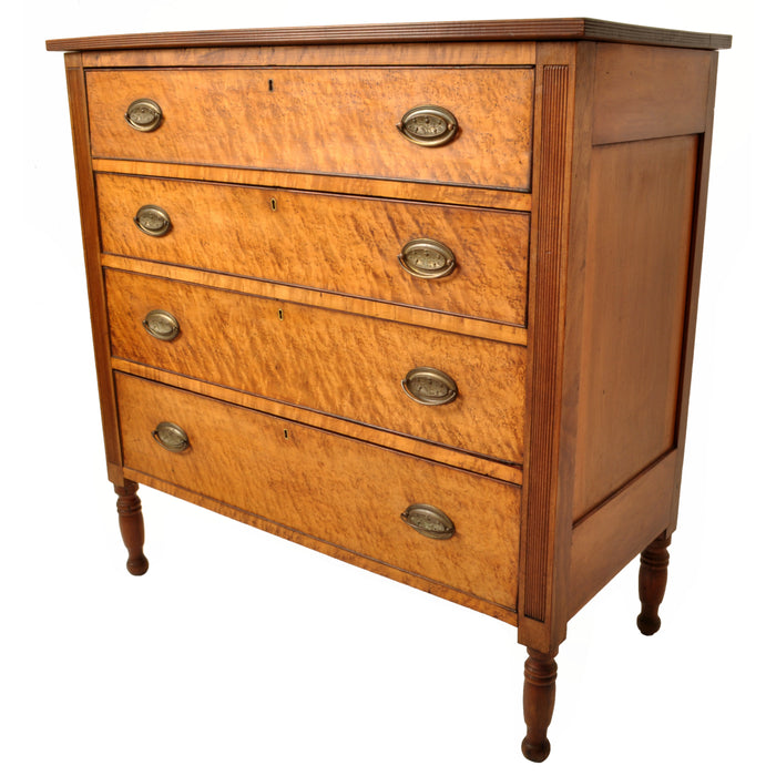 Antique American New England Sheraton Cherry Maple Dresser Chest Drawers, Circa 1825