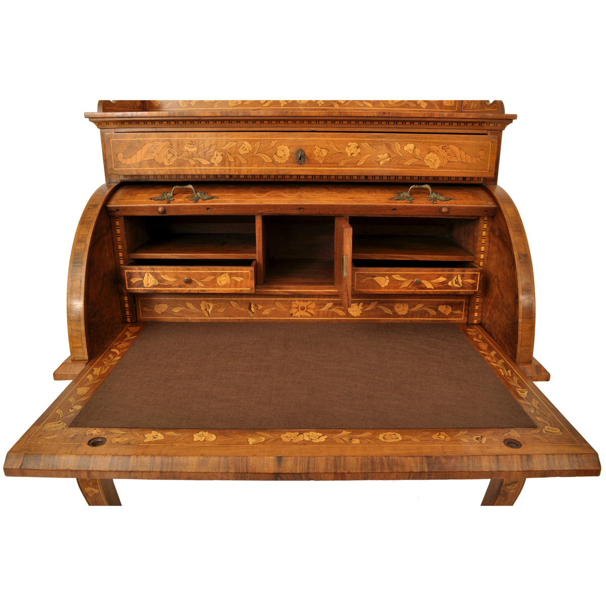 Antique Early 19th Century Dutch Walnut Marquetry Cylinder Desk / Bureau, circa 1820