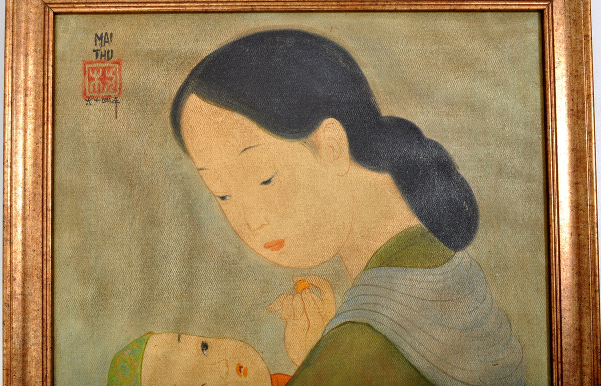 Oil on Canvas Painting by French Vietnamese Artist Mai Trung Thu (1906-1980), 1964