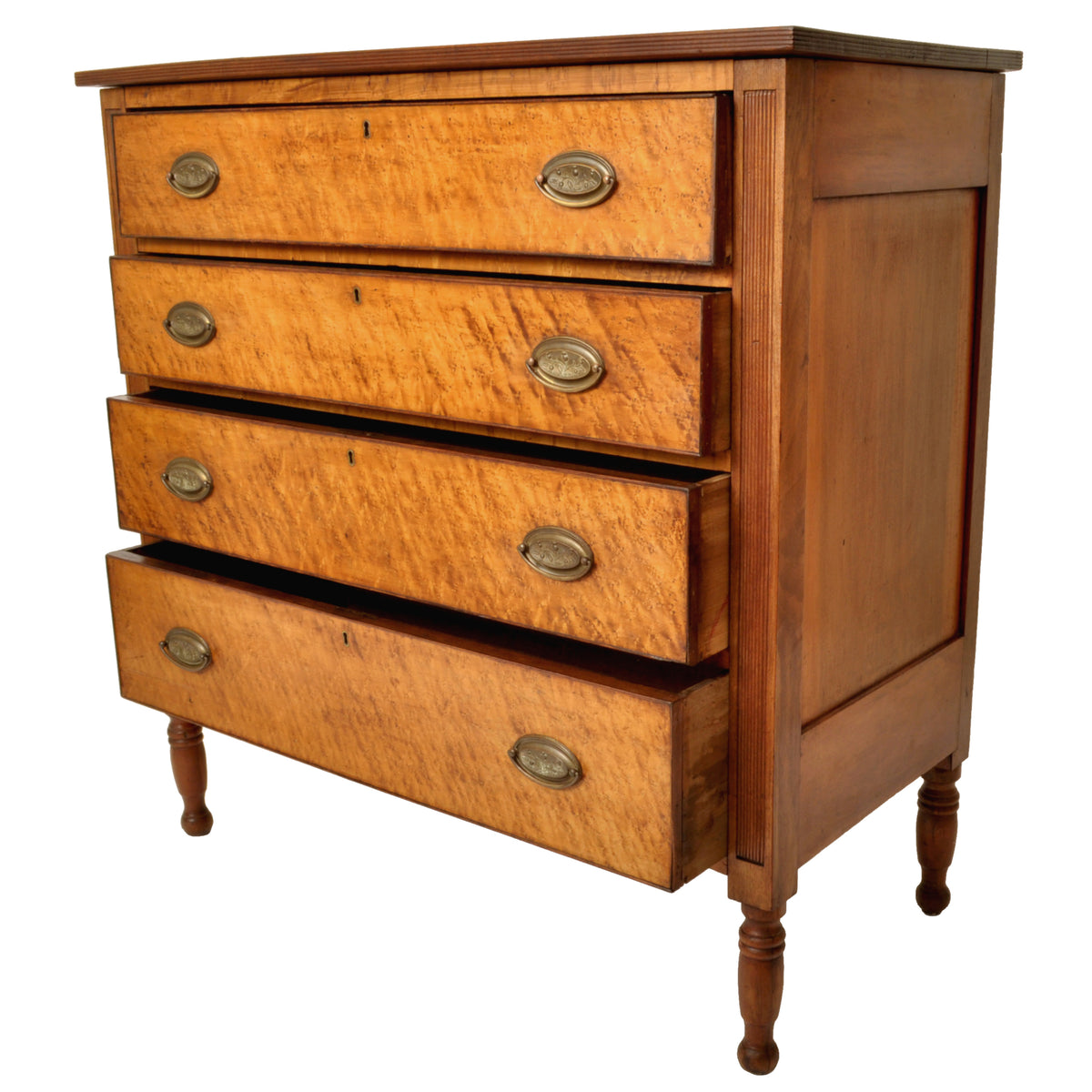 Antique American New England Sheraton Cherry Maple Dresser Chest Drawers, Circa 1825