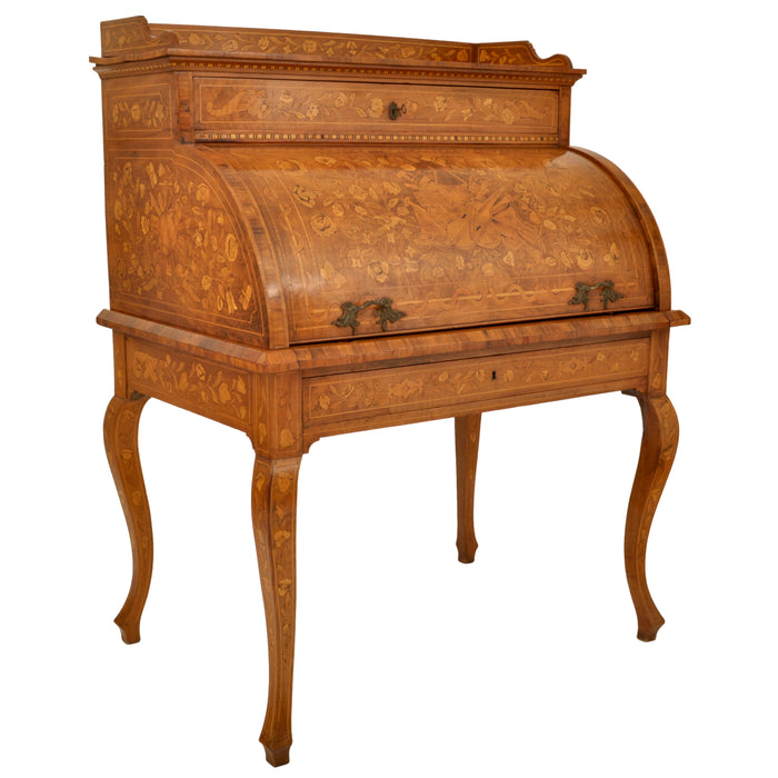 Antique Early 19th Century Dutch Walnut Marquetry Cylinder Desk / Bureau, circa 1820
