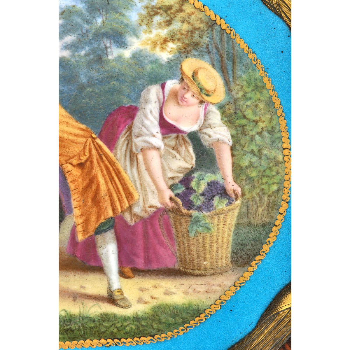 Antique French Kidney Shaped Inlaid Side Table / Cabinet / Chest with Sevres Plaque, circa 1890