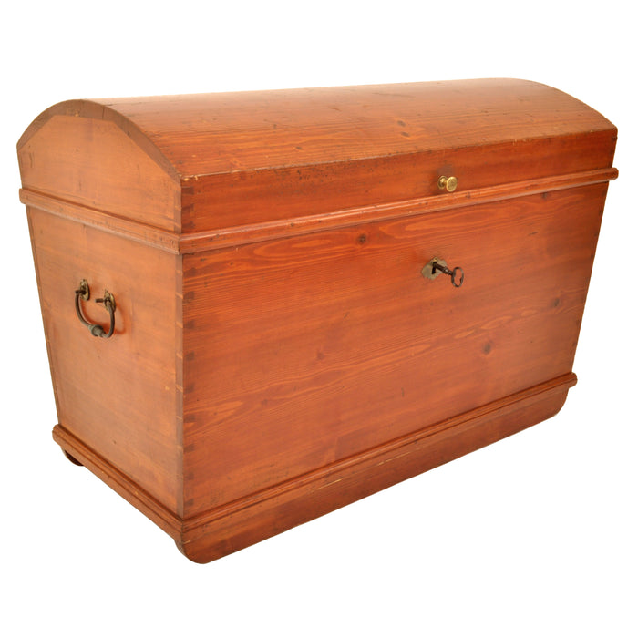Antique German Painted Pine Immigrant Dome Top Blanket Chest / Trunk / Box, circa 1850
