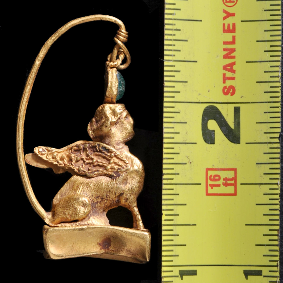 Pair of Ancient Greek Gold Sphinx Earrings, Helenistic Period, circa 3rd-2nd Century BCE