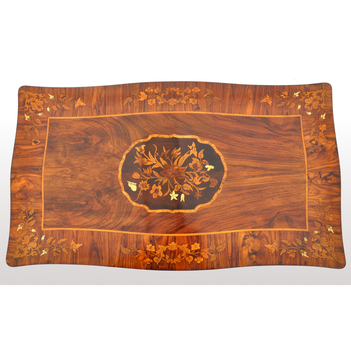 Antique Louis XV French Inlaid Marquetry Bombe Writing Table / Desk / Bureau, circa 1880