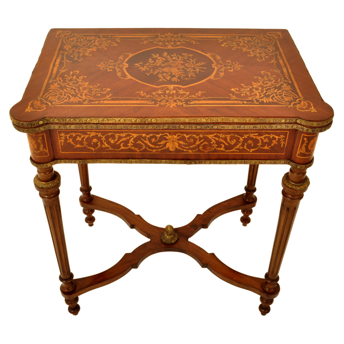 Antique 19th Century French  Inlaid Walnut Marquetry Ormolu Games / Card Table, circa 1880