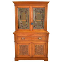 Antique Aesthetic Movement Carved Ash Leaded Glass Secretary Desk / Bookcase, circa 1890