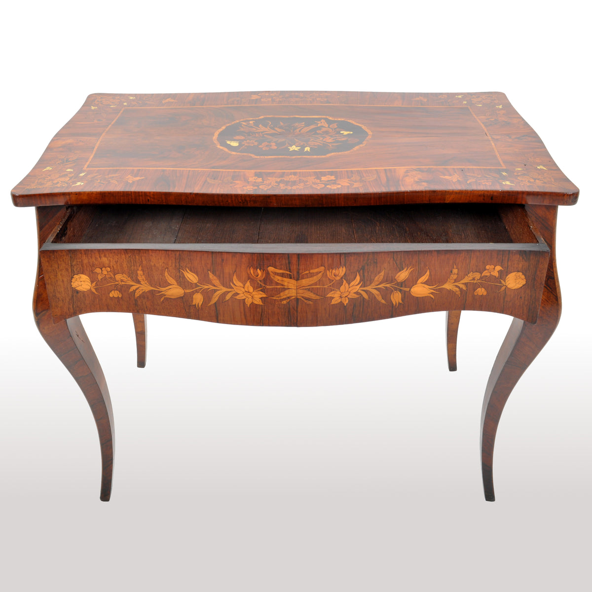 Antique Louis XV French Inlaid Marquetry Bombe Writing Table / Desk / Bureau, circa 1880